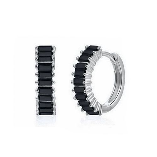 Black Cubic Zirconia Baguette Sterling Silver Huggies